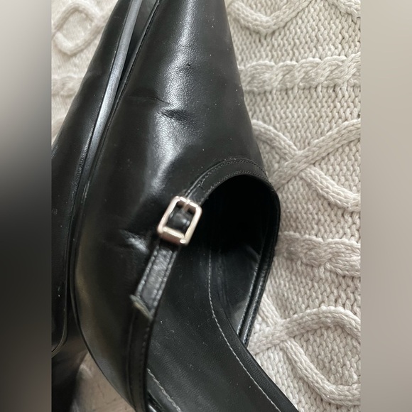 Gianni Bini Black Leather Pointed 3 inch Heels with Double Straps - Picture 6 of 12